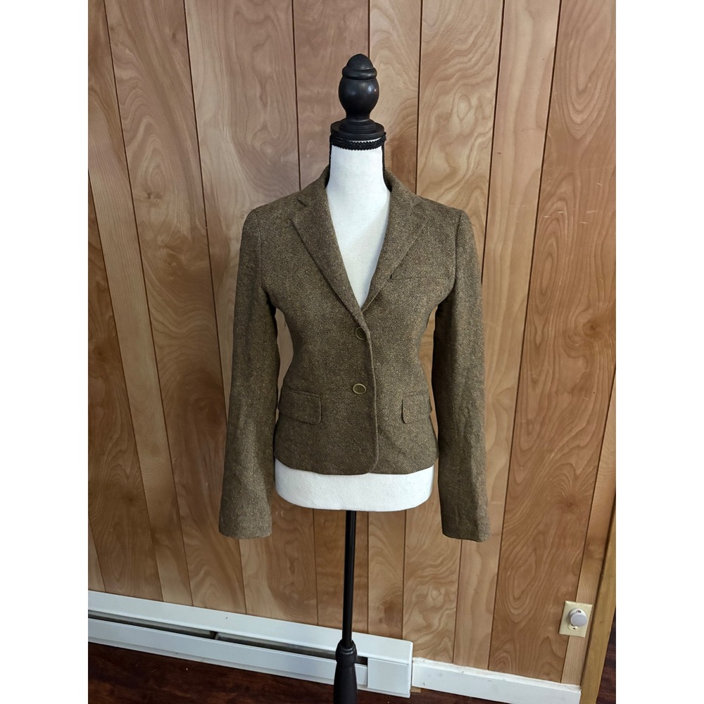 Theory Brown Tweed Wool Blend Two Button Blazer Jacket Size 2 Made in USA